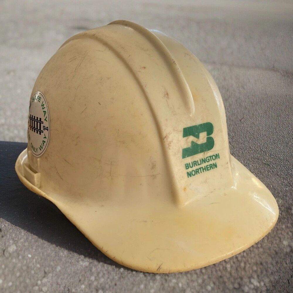Vintage Burlington Northern Railroad Hard Hat Safety Helmet Sellstrom USA White